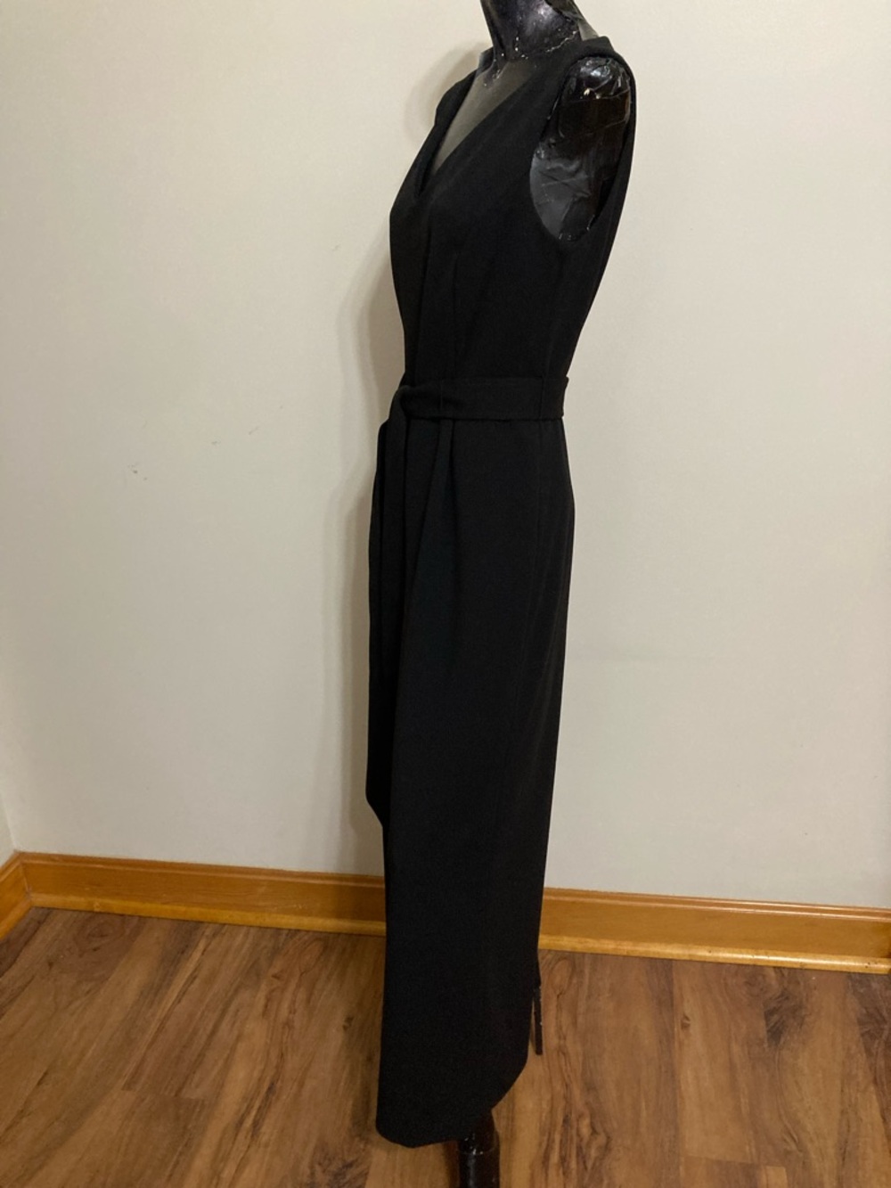 Sleeveless Black V-Neck Jumpsuit with Waist Tie. Item# SS1pcp4 - Picture 5 of 8